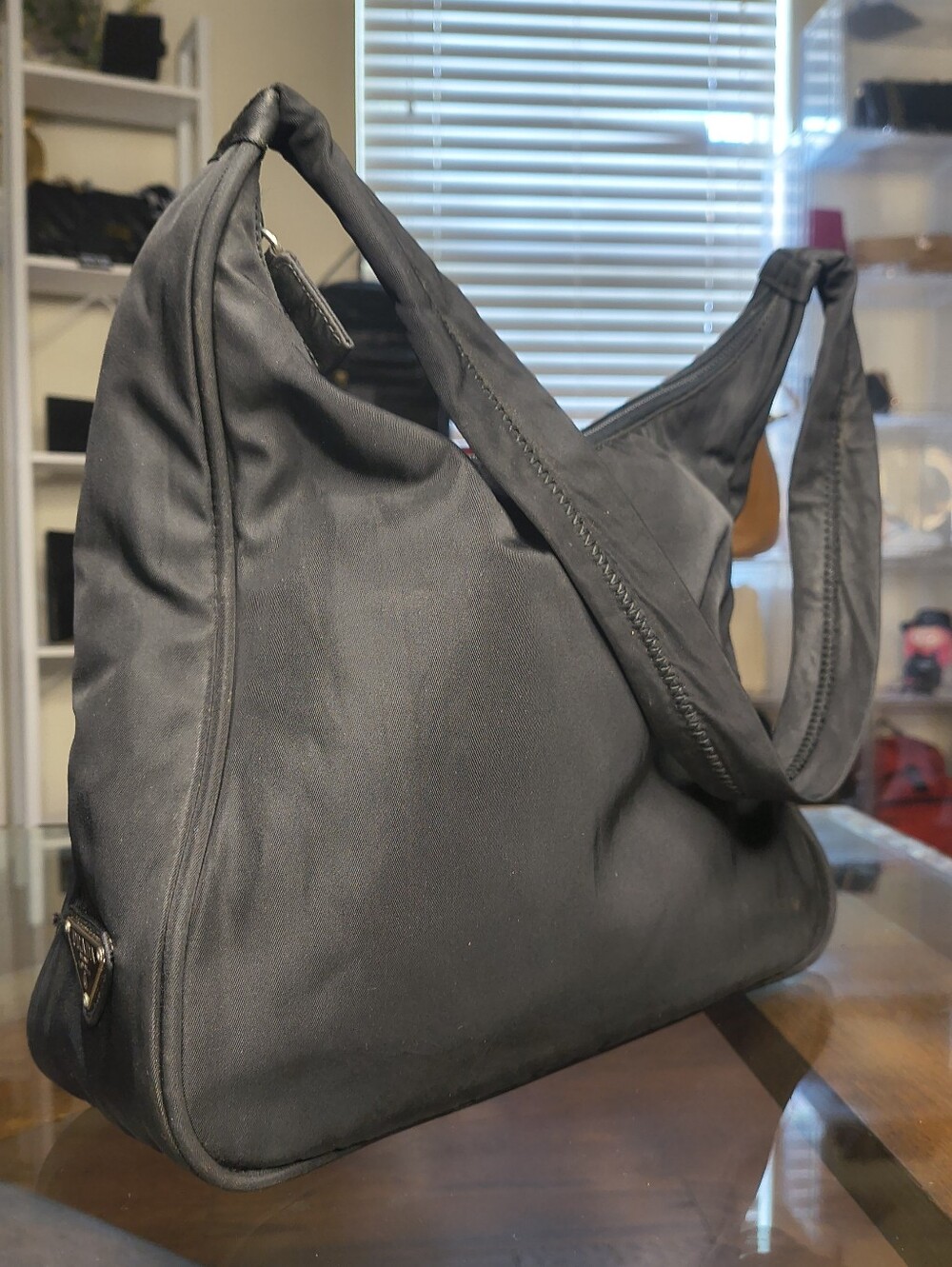 Prada Tessuto Nylon Medium Hobo Shoulder Bag Black Made in Italy Vintage| Y2K